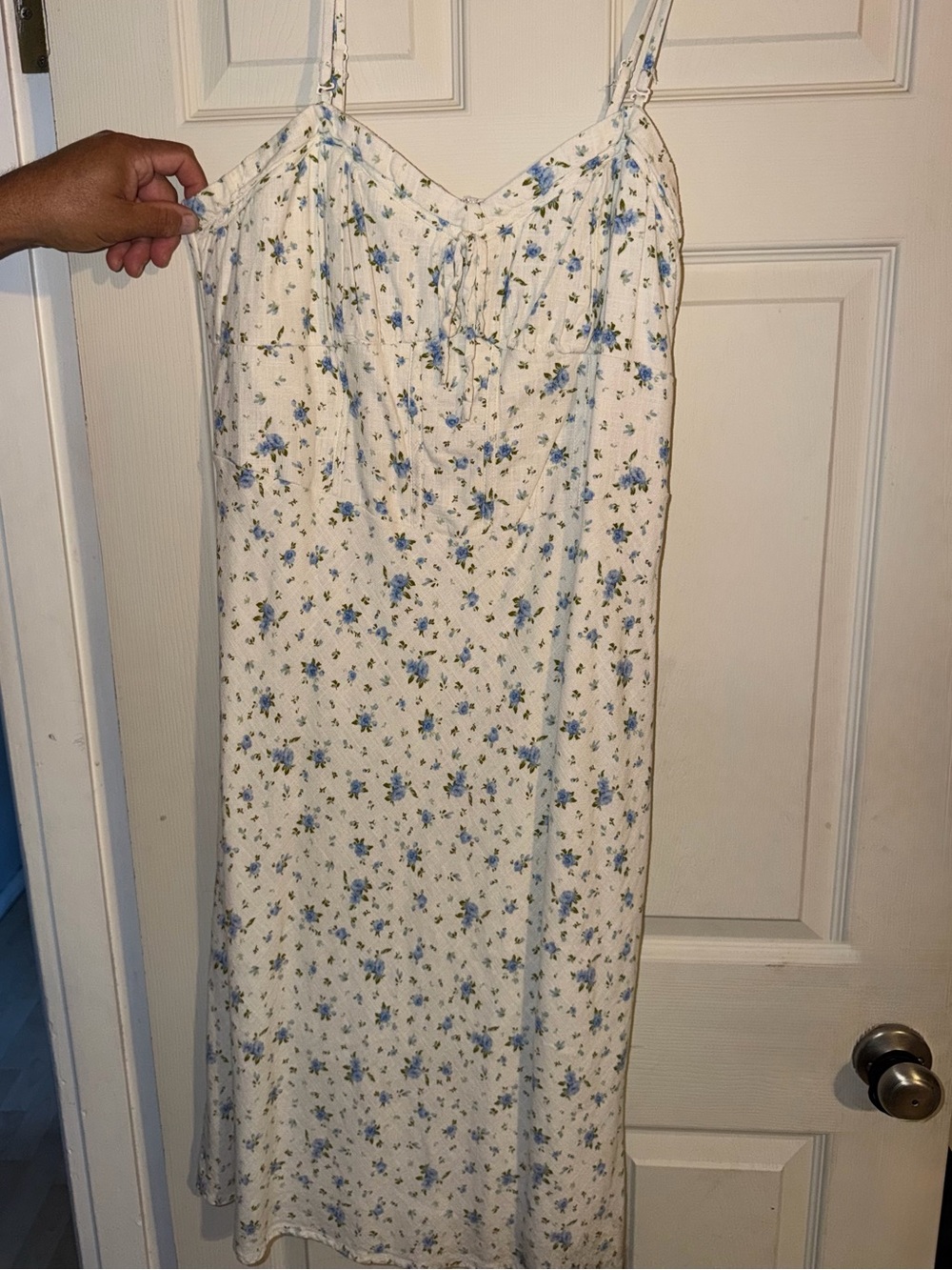 wild fable Cream Maxi Corset Dress with Blue Floral Print